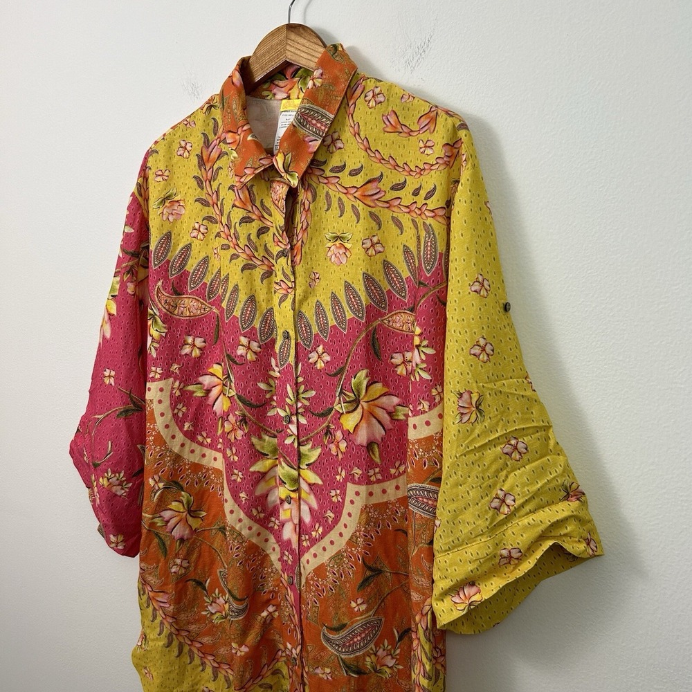 NWT Agua Bendita Chrissy Lula Shirt Tunic Dress Multicolor 1/4 Sleeves Womens L - Picture 7 of 10